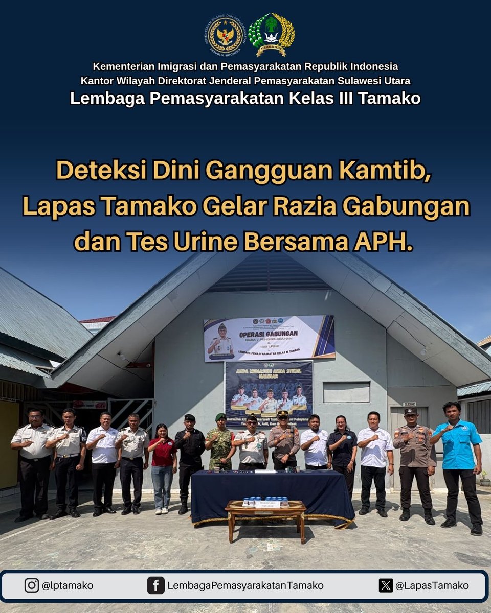 LapasTamako's tweet photo. Deteksi Dini Gangguan Kamtib, Lapas Tamako Gelar Razia Gabungan dan Tes Urine Bersama APH.
https://t.co/KZocbpIihG https://t.co/rK3gdafuNv