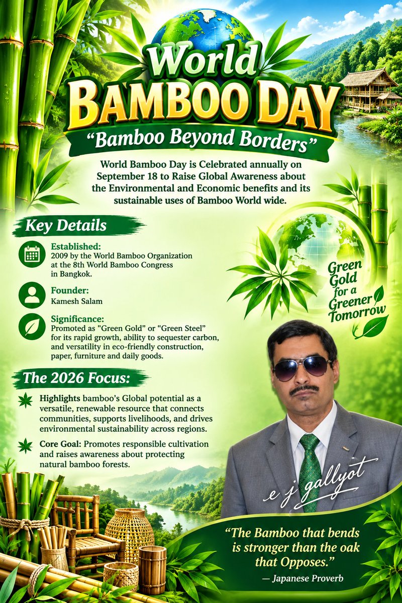 elvis_jude's tweet photo. World Bamboo Day
"Bamboo Beyond Borders"

World Bamboo Day is Celebrated annually on September 18 to Raise Global Awareness about the Environmental and Economic benefits and its sustainable uses of Bamboo World wide. https://t.co/TiJzgAxlD8