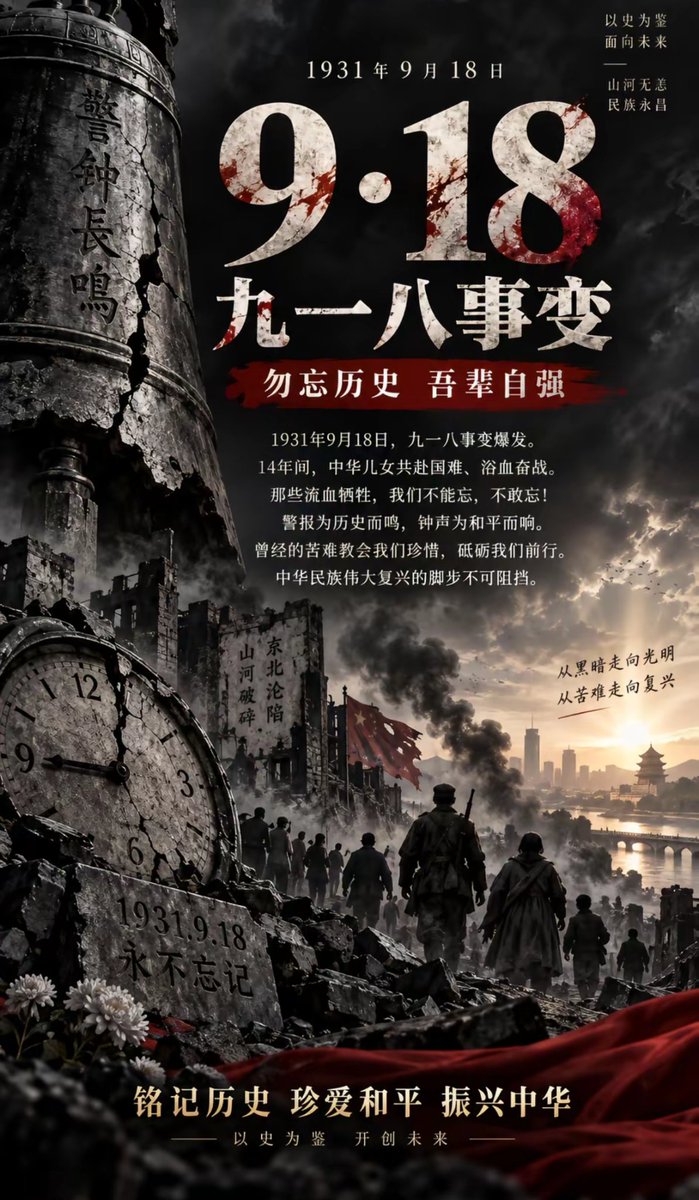 yourjuy's tweet photo. 今天是918事变95周年，日本军国主义对中国人民、亚洲人民的残害，中国人不能忘、不敢忘、不该忘… https://t.co/qk1GIQfqp8
