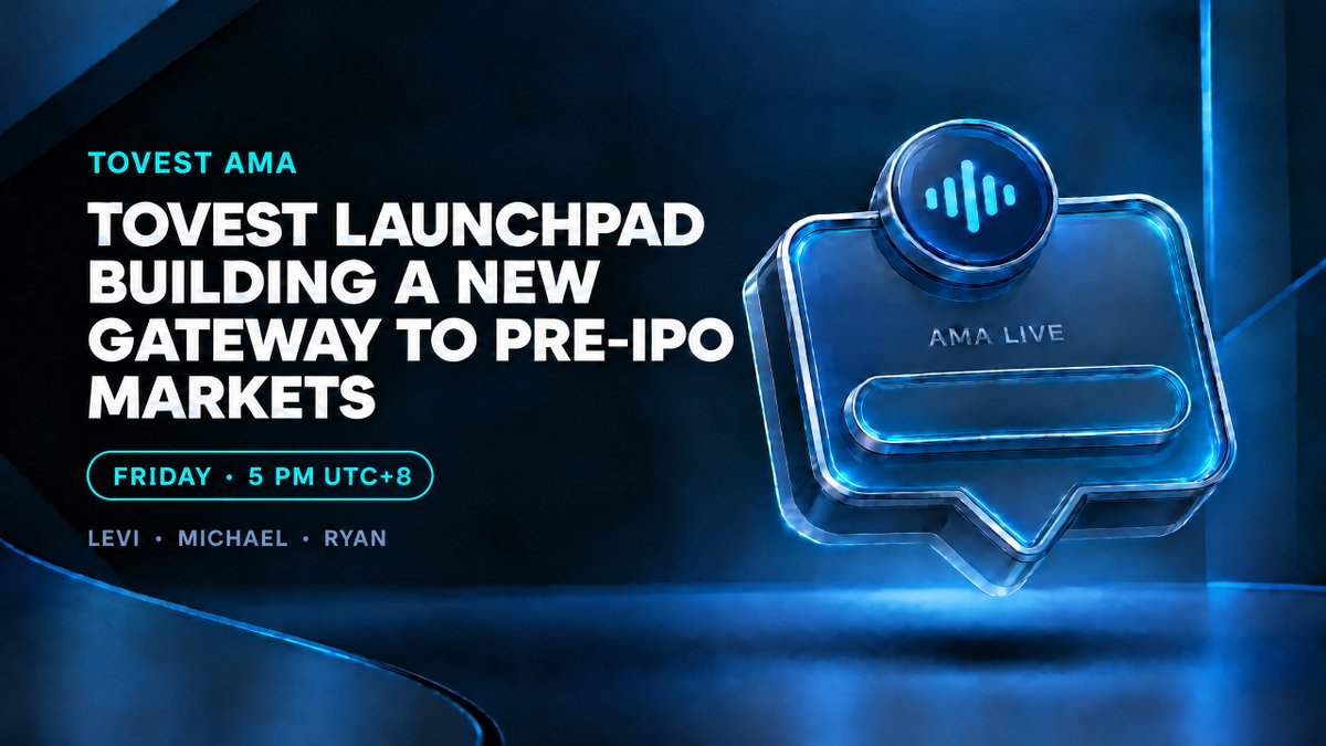 Tovestglobal's tweet photo. 🎙 Join the Tovest AMA today!

Explore ToVest Launchpad: Building a New Gateway to Pre-IPO Markets with Michael, Levi, and Ryan.

🗓 Friday
⏰ 5 PM UTC+8
Set a reminder and join the conversation! 🚀 https://t.co/PiCA6SJJ9R
