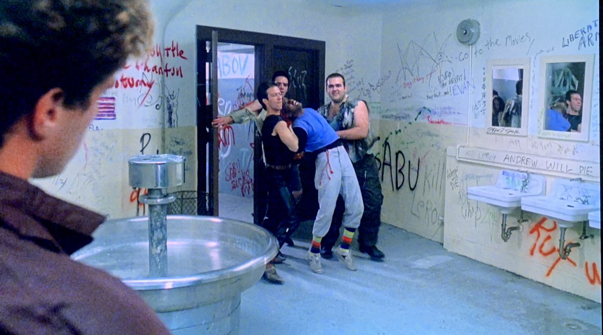 TruAndres's tweet photo. Across between The Warriors and Death Wish, this psychological thriller tackles the decay of society that starts in our under privileged schools. A depiction that hits a little too real and reminiscent to my youth. #MoviesInOctober #SpookySeason #ClassOf1984 https://t.co/JT0VWfvJrm