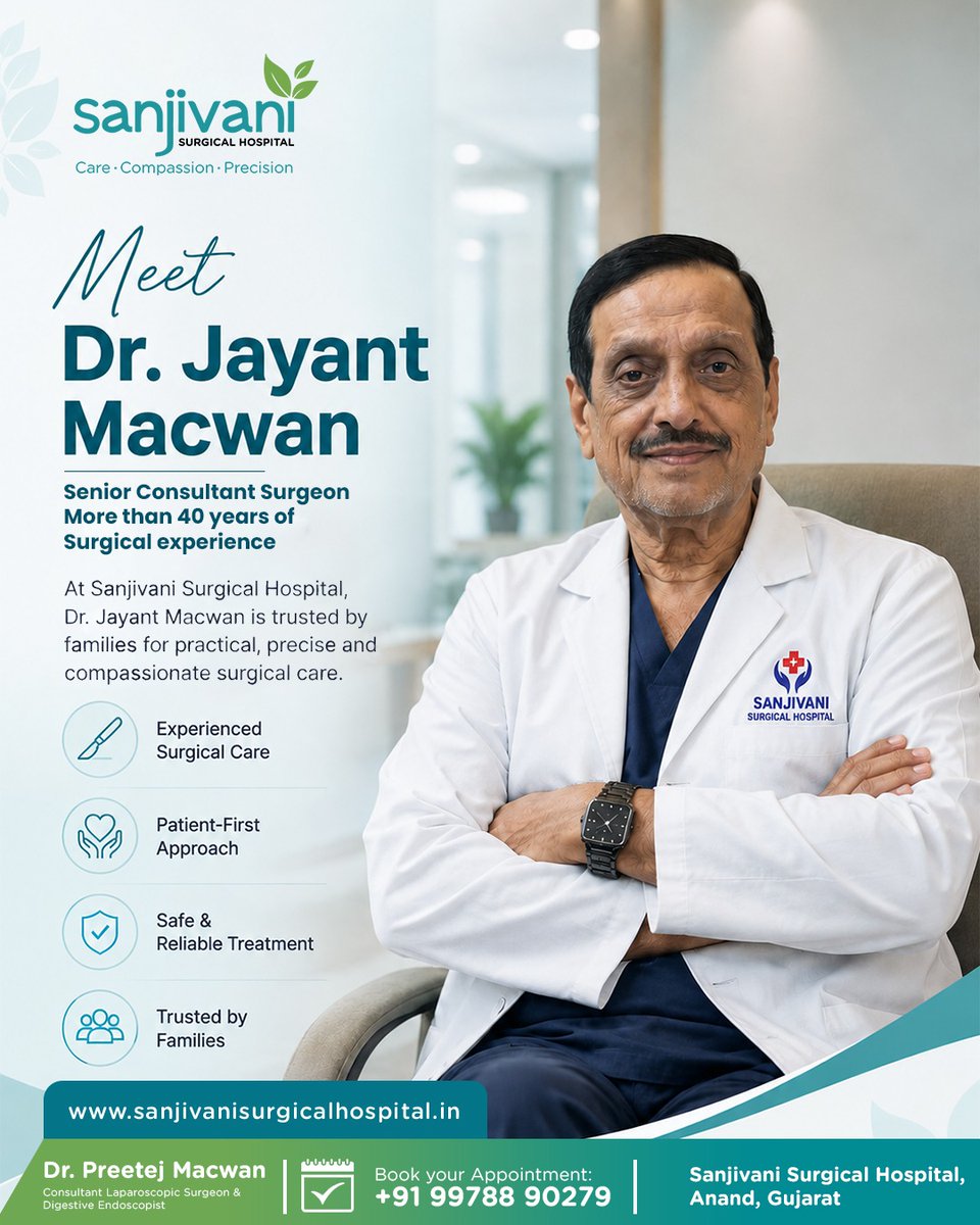 dr_preetej's tweet photo. Decades of experience. A commitment to better care. 💙

With over 40 years of surgical expertise, Dr. Jayant Macwan continues to provide trusted surgical care with precision, compassion, and dedication.

#sanjivanisurgicalhospital #drjayantmacwan #healthcare #surgery #anandcity https://t.co/pAOgoUAcpg