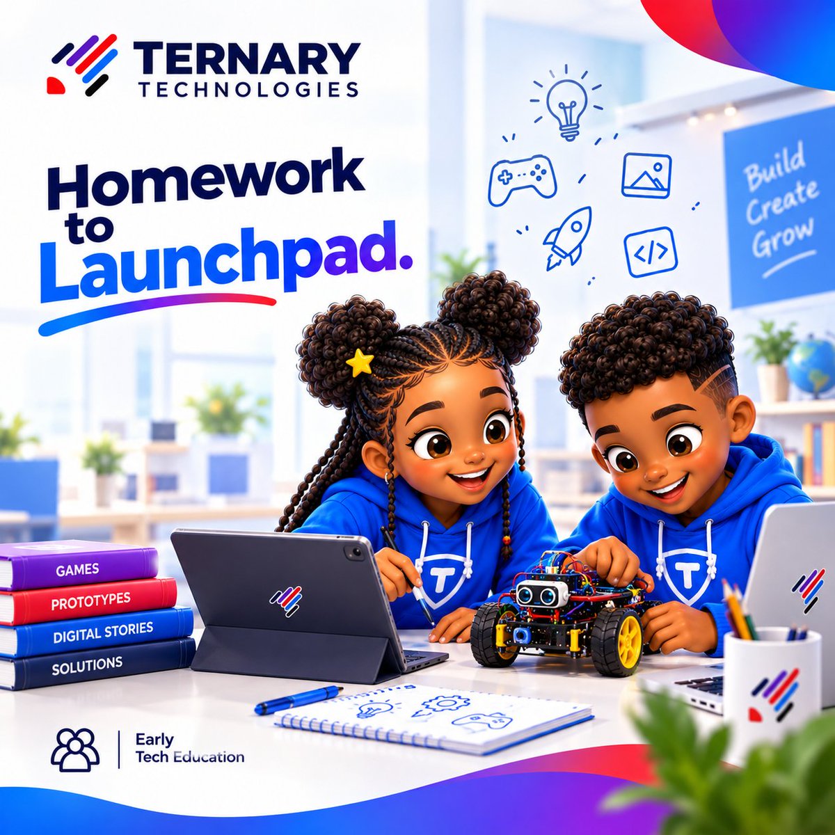 Ternary_Techies's tweet photo. What if homework didn’t always end with an answer? 💡
What if sometimes it ended with a prototype, a digital story, a game, or a solution? That’s where tech teaching gets exciting: turning lessons into things children can actually build.
#EarlyTechEducation #TernaryMovement https://t.co/lZJQLsPVtU