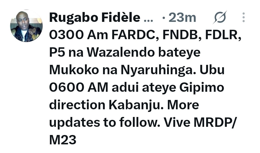 KadogoTokos's tweet photo. 🚨#MINEMBWE MUBICE BYA MUKOKO na nyaruhinga habyukiye imirwano aho ihuriro rya Letat ya #Kinshasa bagabye ibitero mu masaha ya saa kenda zamugicuku.
Ibindi bitero byabaye mwirembo rya #kabanju
Gusa ingabo za #AFC_M23 zikomeje gusubiza inyuma ibitero byumwanzi w'amahoro.#Fadrc https://t.co/eOnQDTLmrJ
