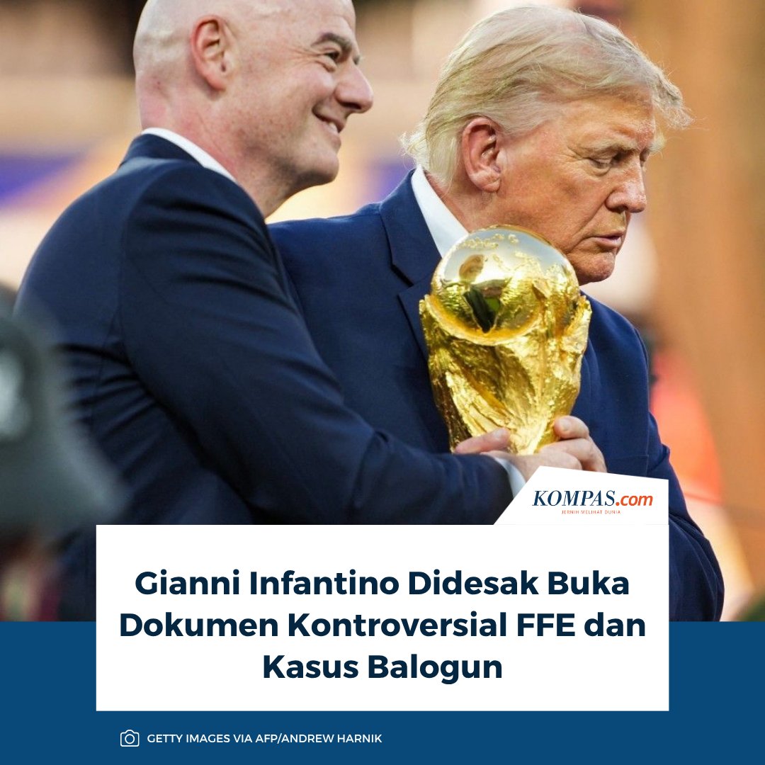 kompascom's tweet photo. Baca di sini: https://t.co/NKiytMUrMR

Presiden FIFA Gianni Infantino diminta membuka seluruh dokumen terkait proposal FIFA Forward Enterprise (FFE) serta keputusan penangguhan sanksi penyerang Amerika Serikat, Folarin Balogun.

~RZ #GianniInfantino #FFE #Balogun [2026091807242318]