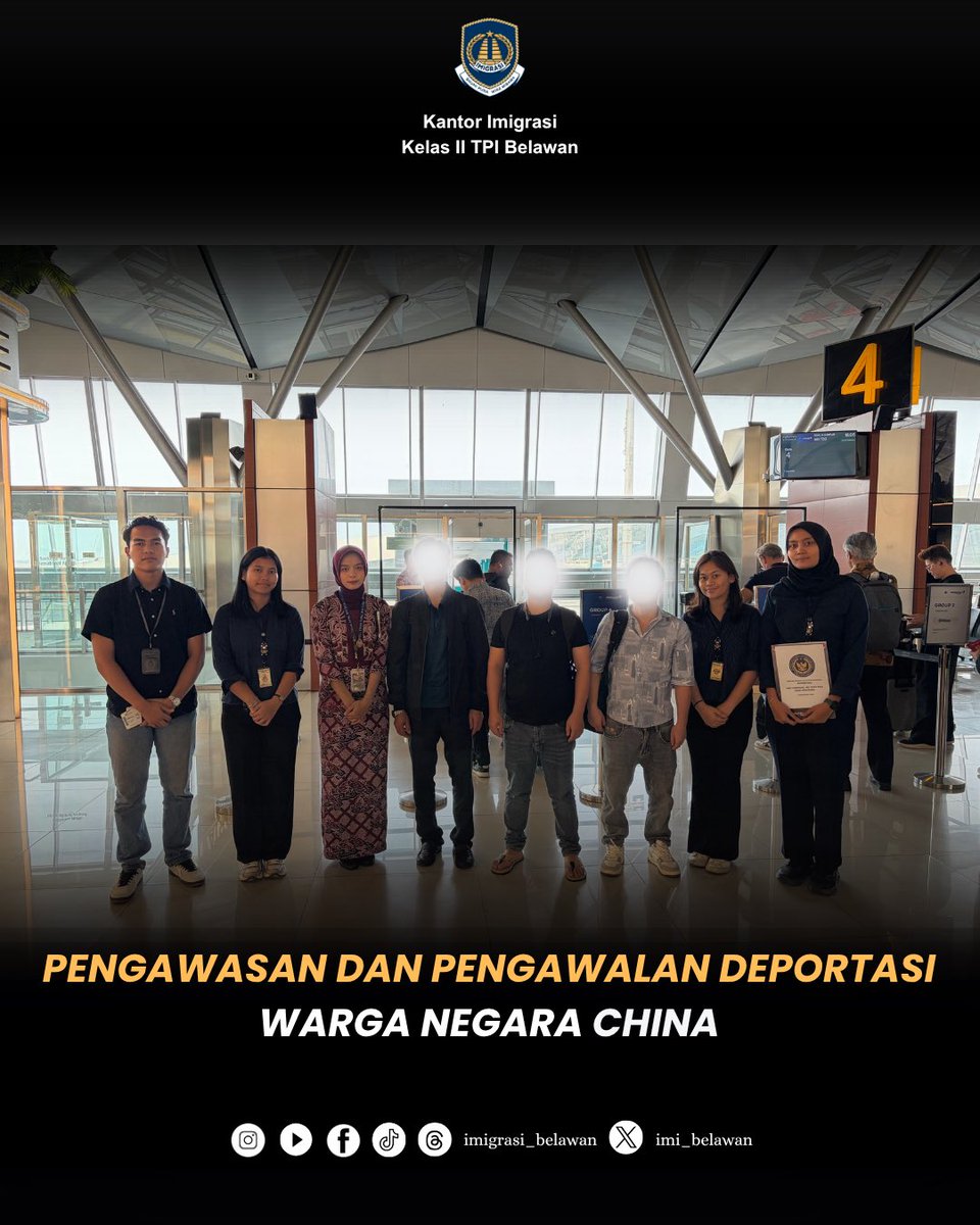 imi_belawan's tweet photo. Deli Serdang, 17 September 2026 – Kantor Imigrasi Kelas II TPI Belawan melaksanakan pengawasan dan pengawalan keberangkatan deportasi terhadap 3 (tiga) Orang Asing  berkewarganegaraan China, yaitu MY, MY, dan MX.

#kemenimipas #dirjenimigrasi #HendarsamMarantoko #guardandguide https://t.co/qH4z1y1EPd
