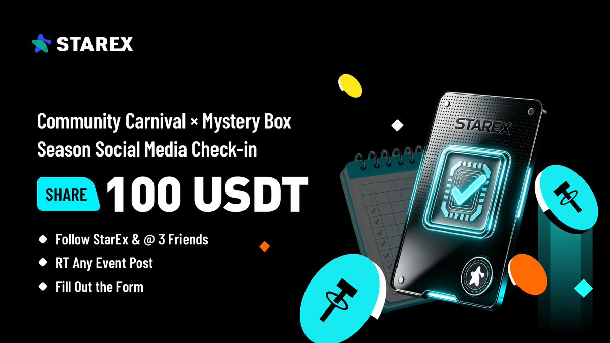 StarEx_Global's tweet photo. 🌪️ The hype is real for the #StarEx Mystery Box Season! 
🎯 Our Community Carnival is giving away 10 USDT bonuses. 
⚡️ Follow, RT, Like, and tag 3 friends to join the battle. 
📝 Complete the form so we can count your entry. 
🏆 Be one of the 10 lucky traders to win big. 
🛑 Do not let others take your spot👇
 🔗 https://t.co/nwK4vFP37p
#Web3 #Giveaway #Airdrop