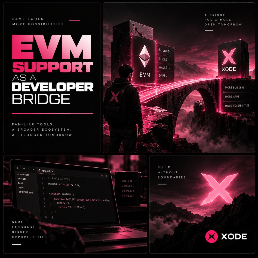 XodeNet's tweet photo. EVM support as a developer bridge
Focus on lowering the barrier for Solidity developers rather than explaining EVM generally.
What part should we explore next?
#XODE #BuildOnXODE #BlockchainDevelopers #EVM https://t.co/C79qk1TGYJ