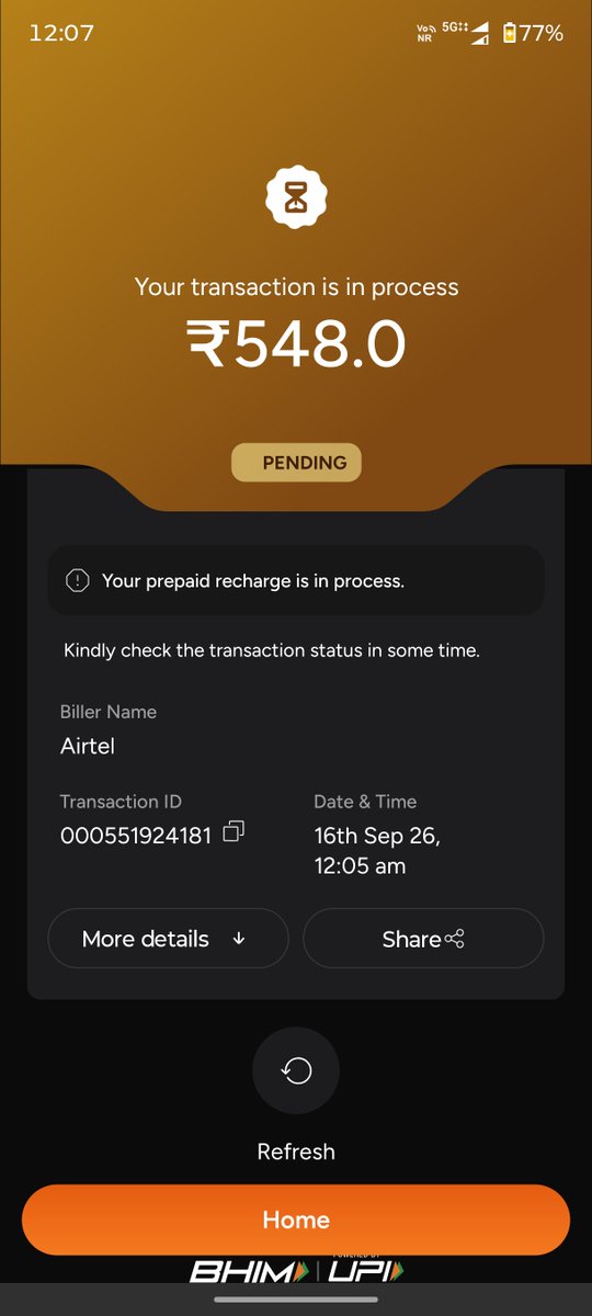Hammad_Ul_Asra's tweet photo. I made a recharge by BHIM UPI. But the payment is pending for 3 days.

The worst service ever....

My biggest mistake was to install this app...

 @NPCI_BHIM @UPI_NPCI @RBI @BBCWorld #upi #bhimUPI https://t.co/RRCR2fcU2W