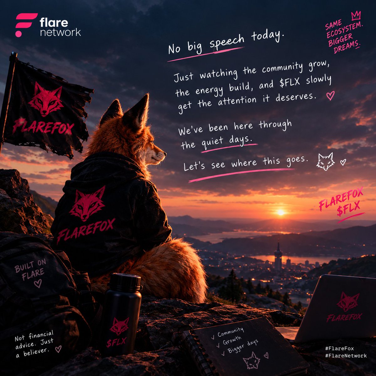 Flarefoxinu0's tweet photo. No big speech today.

Just watching the community grow, the energy build, and $FLX slowly get the attention it deserves.

We’ve been here through the quiet days.

Let’s see where this goes. 🦊🔥

#FlareFox #FlareNetwork https://t.co/j1slNn8pXU