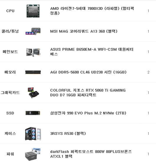 dohwicom's tweet photo. 라이젠 7800X3D+RTX 5060Ti 16GB로 구성된 320만원대 게임용 PC 출고 사진입니다

※조립비 별도※

온라인 (스팀) 게임용으로 작업 요청하셨습니다

카카오톡 오픈채팅: https://t.co/ZLbG4l3lH1
디스코드: dohwicom https://t.co/BAVPHnOidE