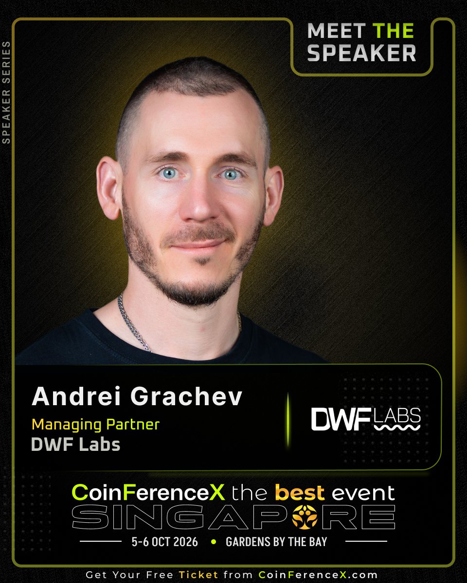 CoinFerenceX's tweet photo. Meet Andrei Grachev(@ag_dwf), Managing Partner of @DWFLabs, onstage at CoinFerenceX The Best Event Singapore.

Andrei is the Managing Partner of DWF Labs, a Web3 market maker and strategic investor providing capital and liquidity to institutions and builders. Under his leadership, DWF Labs has become a global leader in offering deep, reliable liquidity across both centralized and decentralized venues, acting as a trusted partner for more than 1,000 blockchain companies, platforms, and institutions.

📍 5–6 Oct 2026 
📍 Gardens by the Bay, Singapore

Stay tuned more big names dropping soon.

📅 RSVP on Luma: https://t.co/boaCunDBWJ
🤝 Sponsor or partner: https://t.co/Jeu6IXFGjy

#CoinFerenceX #TheBestEvent #DWFLabs
