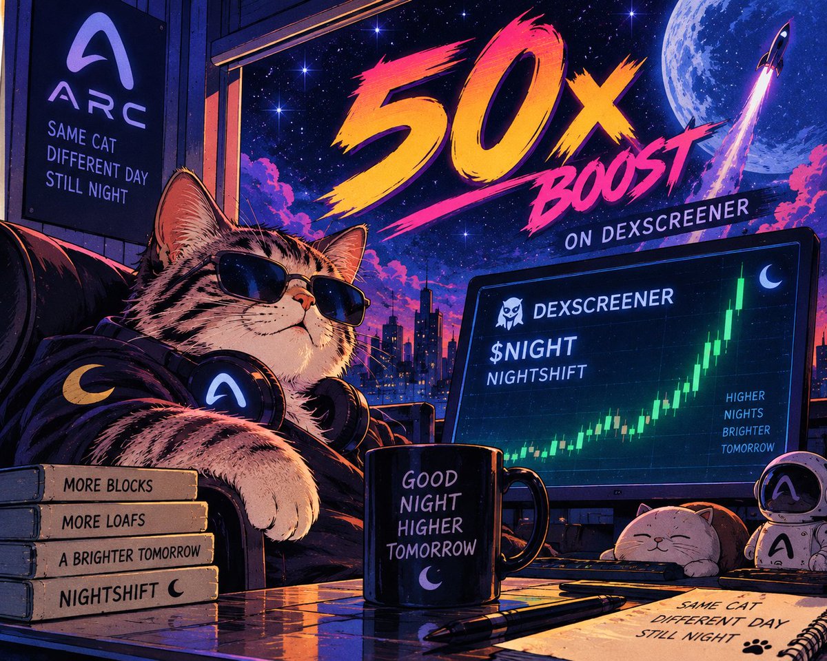 NightShiftOnARC's tweet photo. 50x boost on Dexscreener. 🌌🐈 The universe turned up the signal. The cat didn’t even blink. $NIGHT #NIGHTSHIFT #Arc https://t.co/PlCvEqsEQk
