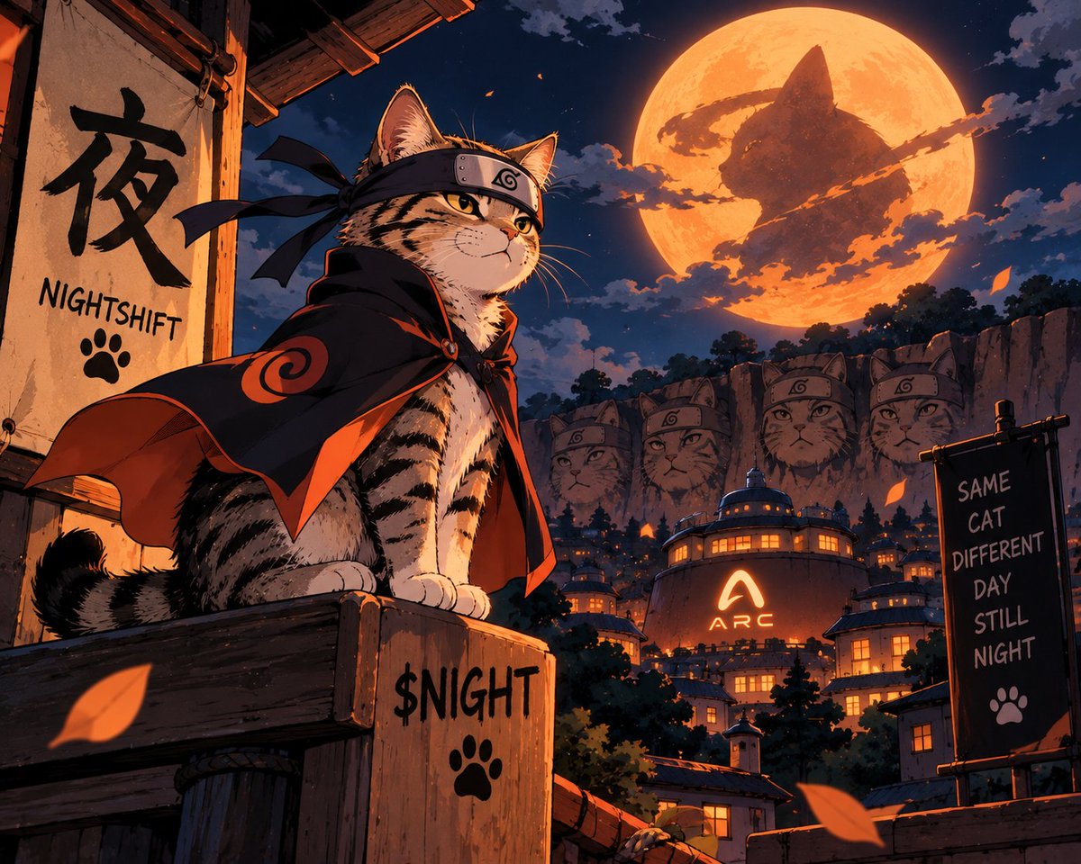 NightShiftOnARC's tweet photo. The Hidden Leaf has ninjas. Arc has the night loaf. 🐈‍⬛🌙 $NIGHT
#NIGHTSHIFT #Arc https://t.co/Rrl8NrnIuJ