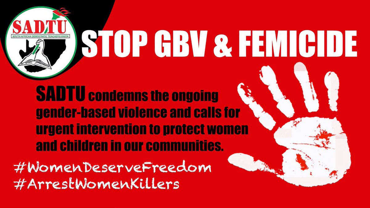 _cosatu's tweet photo. #SADTU is deeply exasperated and sorrowful over the escalating and unacceptable killing of women across our nation.

#NoToGBV #KemptonParkMurders #RIPTsontso

@SAfmRadio @MDNnewss @KayaNews @SABCNews @eNCA @IOL @jozifm @SAPoliceService @NPA_Prosecutes @PresidencyZA @ewn https://t.co/IoQzSF0HpA