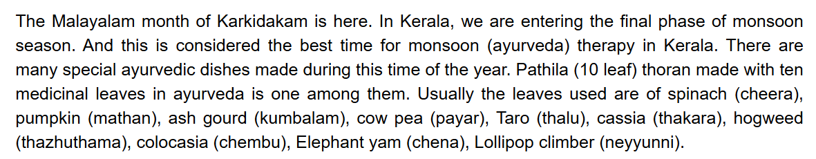 krishnakerala's tweet photo. @AgentSaffron I don't know if the rest of the country knows this, but there is an entire month in the Malayalam calendar named "Scarcity Month" (panja mAsaM) where our ancestors historically tried to survive torrential rains and starvation by literally cooking random grass and leaf dishes. https://t.co/8J0phf2r30