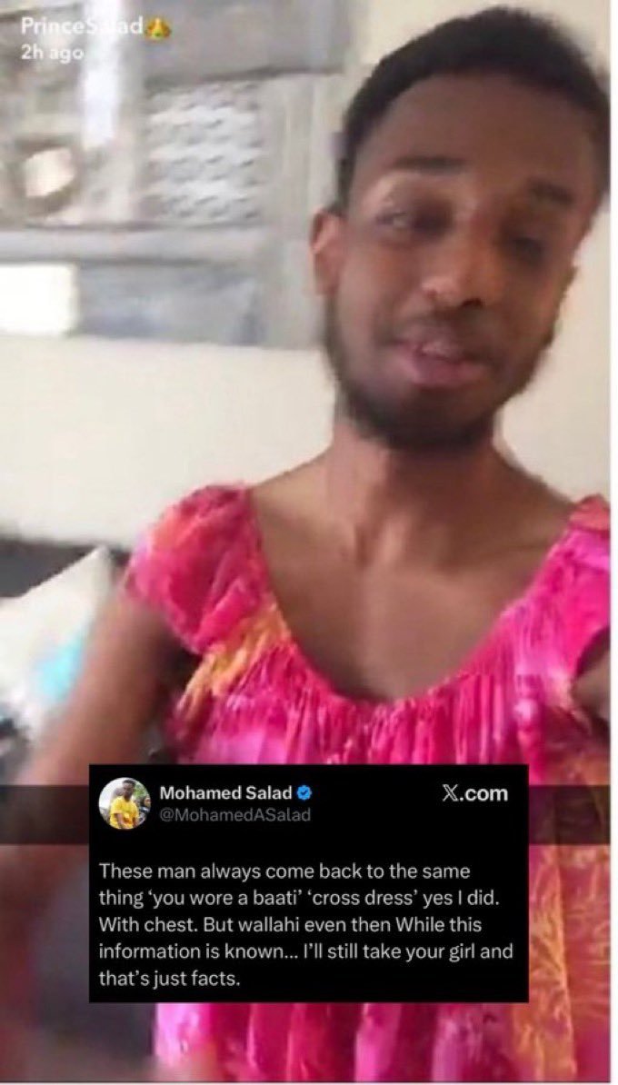 sland11z's tweet photo. @MohamedASalad its so sad his kids kids are going to see this. Their peers in school are going to know their father used to flex wearing a dress😭 https://t.co/XWsccgBhxF