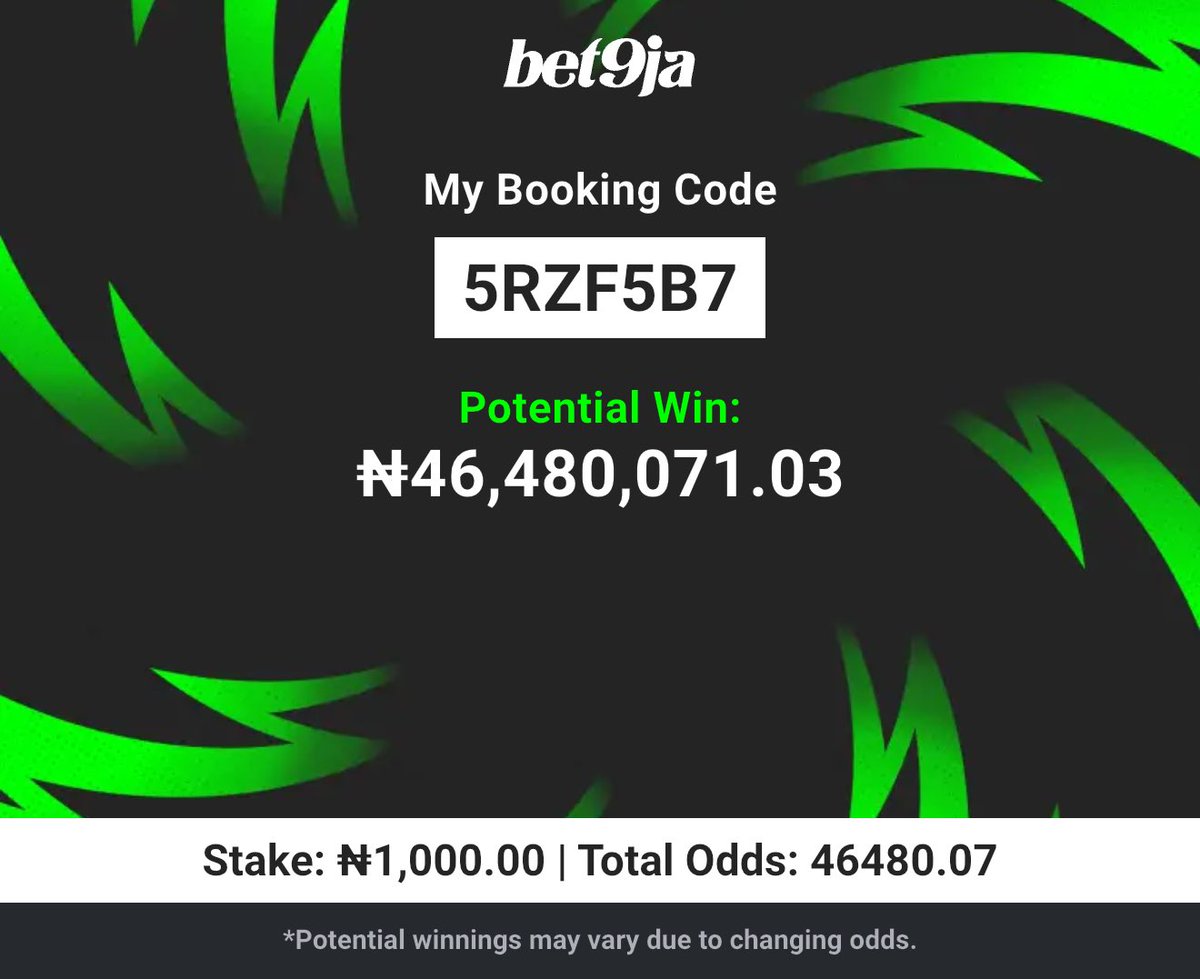 Talentedvirtual's tweet photo. 50,000 odds Zoom-football FullTime corner over/under spreadsheet on Bet9ja  ]

Early kickoff 🚀 

🚫Do whatever you want with this code… 
Edit and win as usual 

🏆: BOOKING CODE 1: 5RZF5B7

🏆odds edit BOOKING CODE 2: 5RZF6F2

#Bet9jaCode https://t.co/zLCUaxit8c