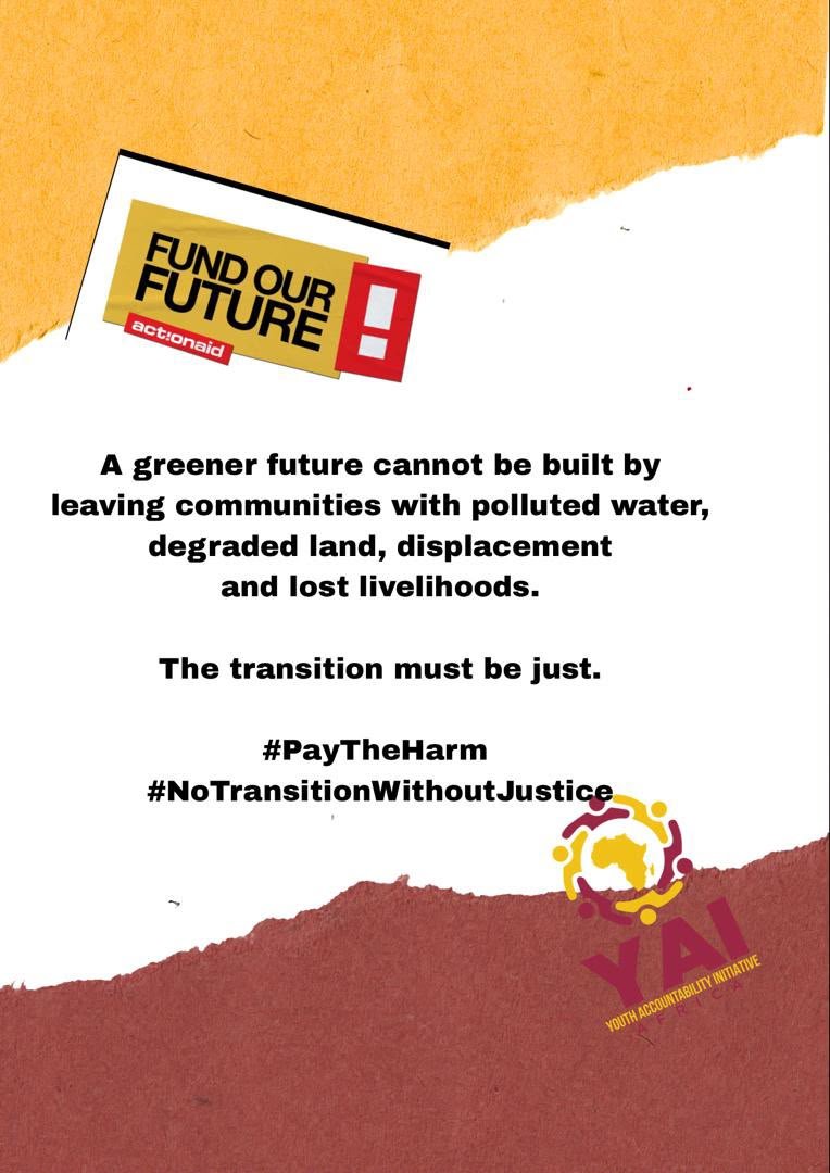 mutamba_tsitsi's tweet photo. A green economy should not mean green promises and dirty consequences. Communities deserve clean water, safe environments, fair benefits and accountability.
#PayTheHarm #FundOurFuture
@YAI_Africa https://t.co/bYLog3goIW