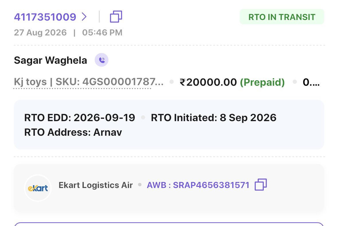 arnav30's tweet photo. @ShiprocketCare it has been MORE THAN A MONTH, and my parcels have been stuck in RTO. I have personally visited the Ekart warehouse 7+ times, where I was treated extremely rudely and even faced abusive behaviour. After all this, I’m now being told that the parcel has been LOST. https://t.co/VEDgC6BuWM