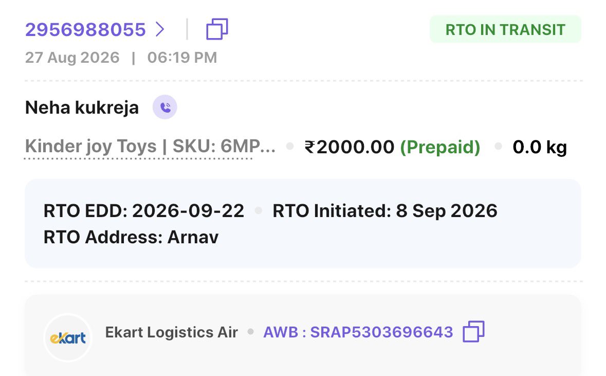 arnav30's tweet photo. @ShiprocketCare it has been MORE THAN A MONTH, and my parcels have been stuck in RTO. I have personally visited the Ekart warehouse 7+ times, where I was treated extremely rudely and even faced abusive behaviour. After all this, I’m now being told that the parcel has been LOST. https://t.co/VEDgC6BuWM