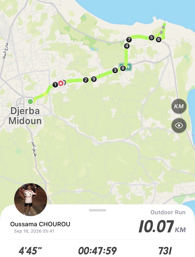 Oussama_Chourou's tweet photo. Morning 🌞 run 🏃‍♂️
- Running Keeper 100 Days : Day 68/100
- World River Run - Sep 18 : 10,07 KM
#AmoCorrere @MinaGuli  @RunBlueOfficial #WorldRiverRun 
#RunningClubMidoun #Midoun https://t.co/kjajRmeIkj