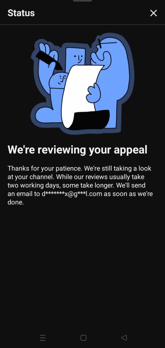 Devnfa's tweet photo. Hi @TeamYouTube, my channel was terminated and I appealed on Sept 11. Studio still says “We’re reviewing your appeal.” Could you please check my appeal status?
Channel: https://t.co/1dRU63aOWd⁠�
@TeamYouTube https://t.co/opwqoPJvIu