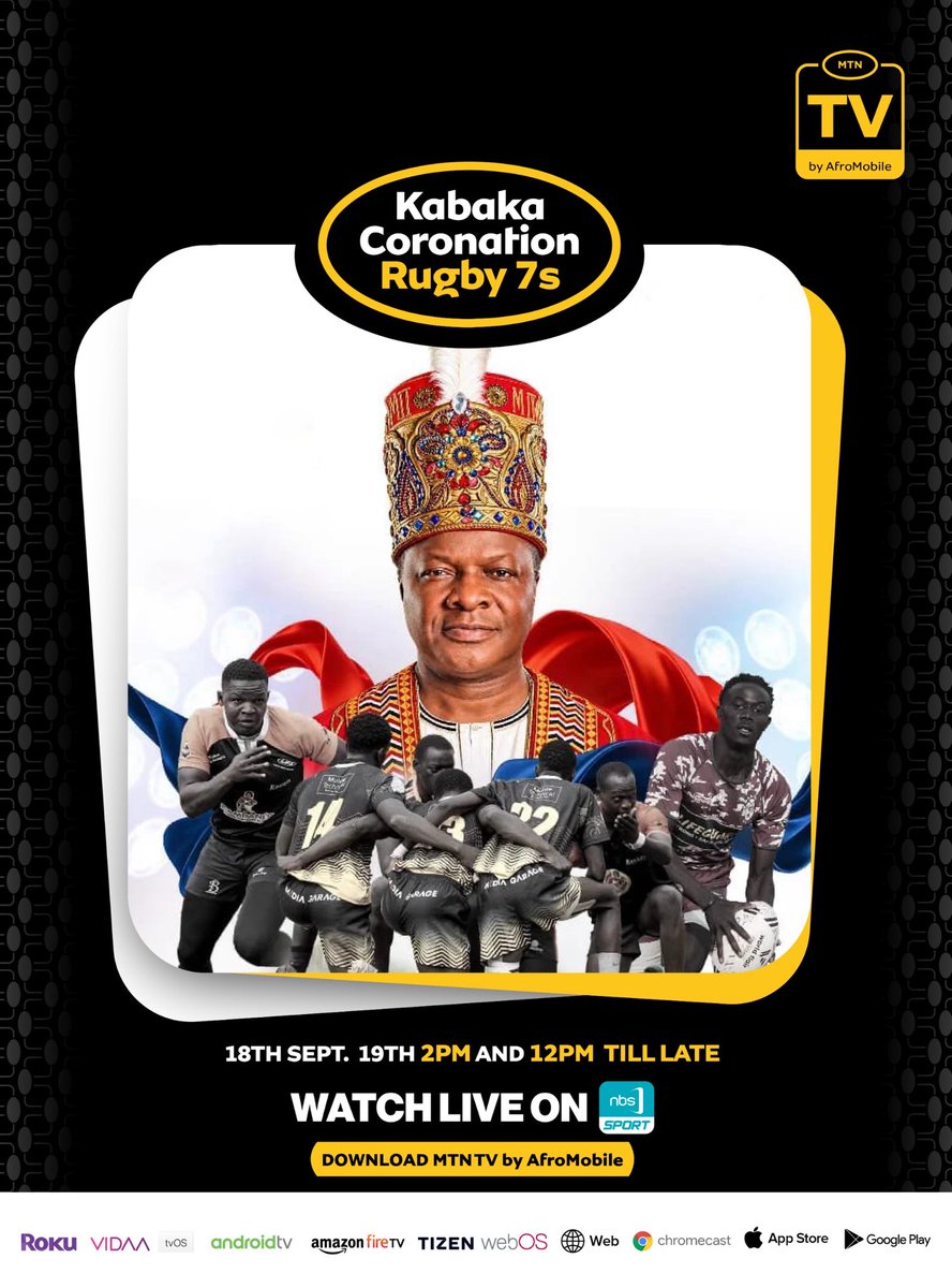 mtntvafromobile's tweet photo. The Kabaka Coronation Rugby 7s goes LIVE on @NBSportUg via #MTNTVbyAfroMobile at 2PM today!

Catch more action tomorrow, 19th September, from 12 PM till late. 

Download MTNTV by AfroMobile and don’t miss a single try, tackle, or big moment!

👉 https://t.co/WepfvGfrt4 https://t.co/p8b27iWoOx