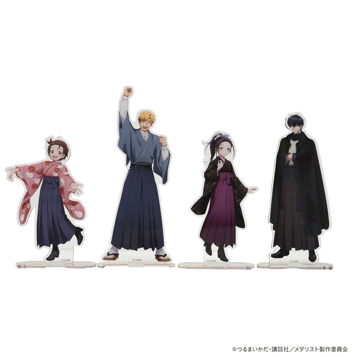vv__official's tweet photo. TVアニメ【メダリスト】ヴィレッジヴァンガードコラボグッズが発売中！！

🛒ストアページはこちら🛒
📅受注販売期間は9/27(日)まで
https://t.co/kMMnWfEogQ
※本商品は数量限定 EC先行受注販売となります。

結束いのり・明浦路 司・狼嵜 光・夜鷹 純
4キャラが、テーマ『袴姿』にてそれぞれ新規衣装を身に纏った姿の
描きおろしイラストを使用したアイテムサンプルを公開！！

#メダリスト　#medalist