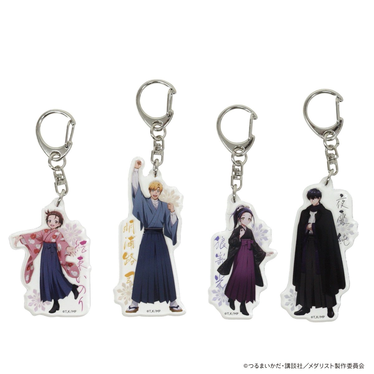 vv__official's tweet photo. TVアニメ【メダリスト】ヴィレッジヴァンガードコラボグッズが発売中！！

🛒ストアページはこちら🛒
📅受注販売期間は9/27(日)まで
https://t.co/kMMnWfEogQ
※本商品は数量限定 EC先行受注販売となります。

結束いのり・明浦路 司・狼嵜 光・夜鷹 純
4キャラが、テーマ『袴姿』にてそれぞれ新規衣装を身に纏った姿の
描きおろしイラストを使用したアイテムサンプルを公開！！

#メダリスト　#medalist