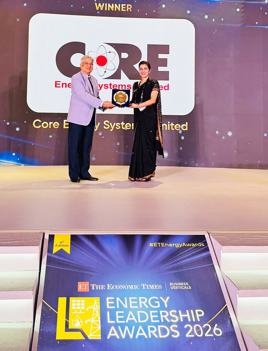 CoreEnergySys's tweet photo. CORE Energy Systems Limited (@CoreEnergySys)  has been honoured with the Energy Project Award at The Economic Times Energy Leadership Awards 2026.

We thank @ETEnergyWorld and the jury for this honour.

Advancing indigenous engineering for Viksit Bharat.
#COREEnergy #EnergyProjectAward #ViksitBharat