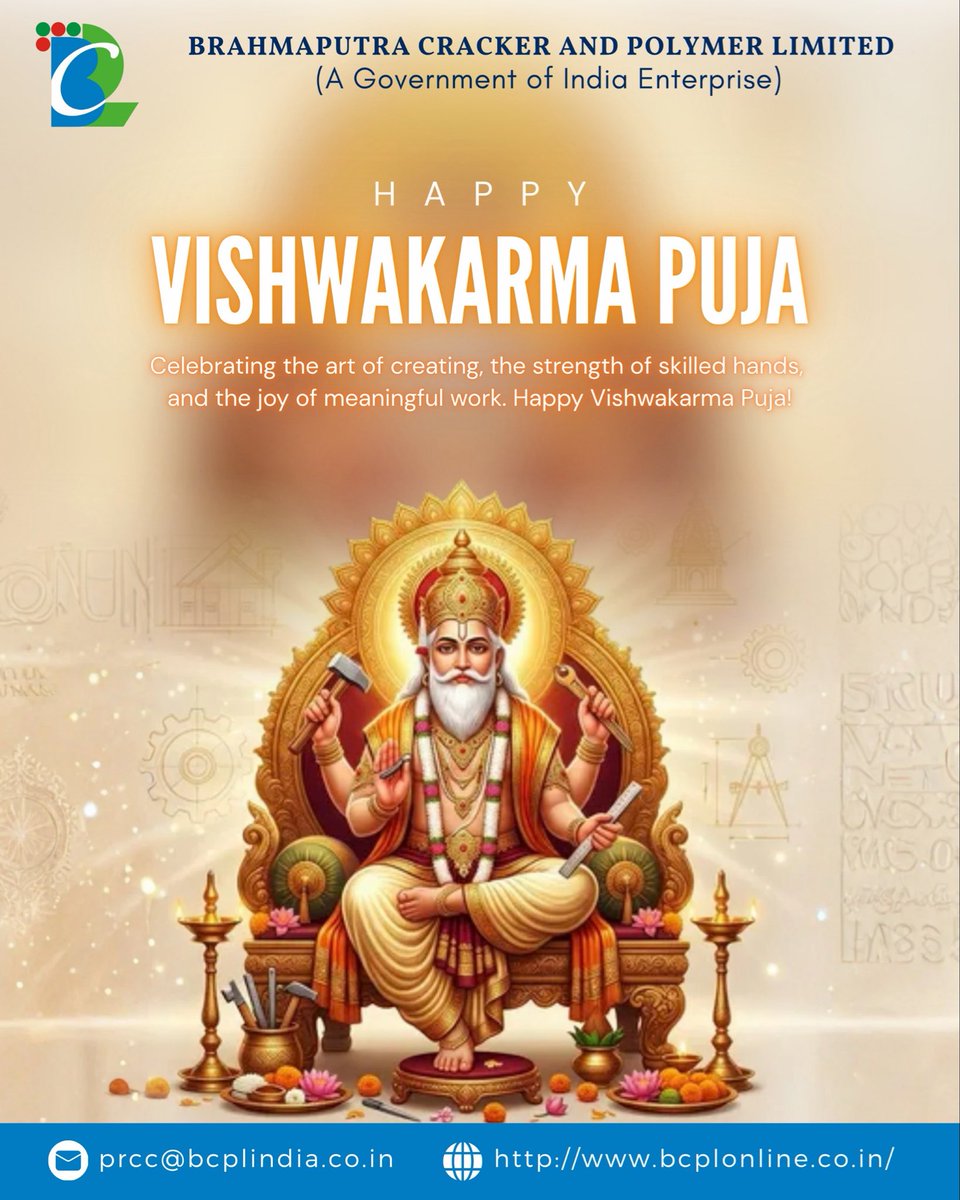 BCPLOfficial's tweet photo. On the auspicious occasion of Vishwakarma Puja, BCPL extends warm greetings to all.
May Lord Vishwakarma bless us with innovation, prosperity and safe operations, inspiring us to build a stronger and progressive tomorrow.
Happy Vishwakarma Puja!
#vishwakarmapuja https://t.co/I5KJmUhMfA