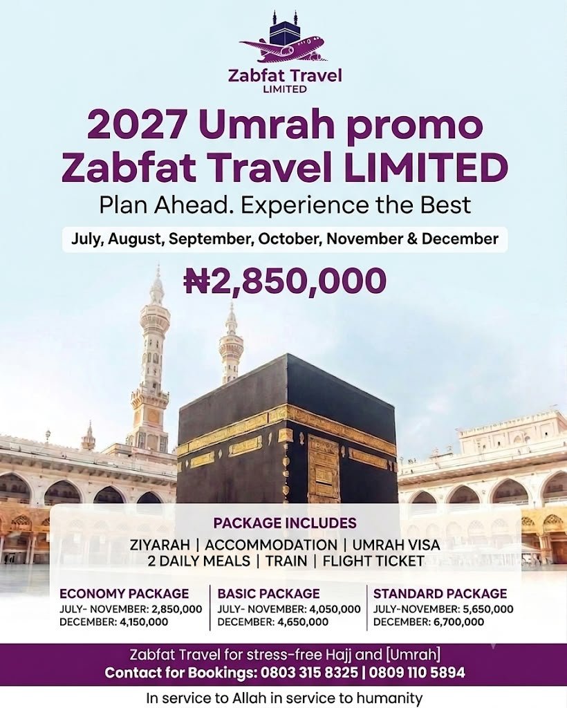 zabfat1's tweet photo. As-salamu alaykum! May Allah grant us forgiveness, peace, and answered prayers on this blessed day.
​Secure your Umrah 2027 package early to enjoy affordable rates before prices rise. May Allah keep us safe till then and beyond. Ameen! Jumma'at Mubarak https://t.co/6MICBMBp1I