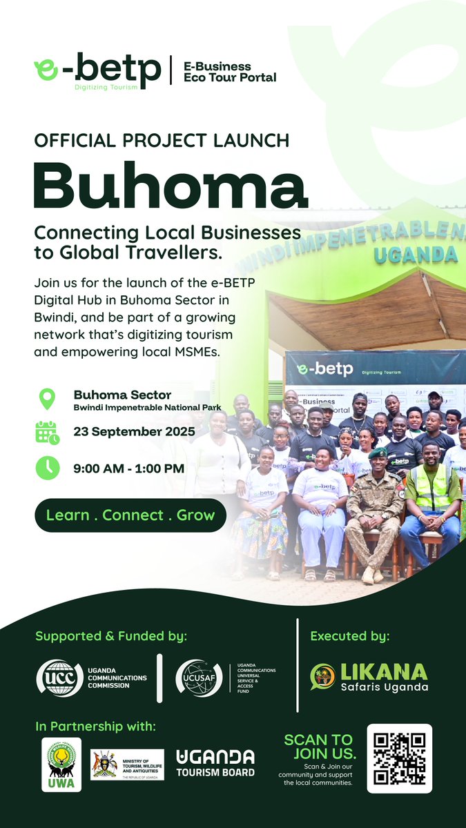 ebetpafrica's tweet photo. A milestone for digital tourism in Uganda.
The e-Business Eco-Tour Portal (e-BETP) project reaches its launch and sign-off stage this September.

📍 Kibale, 21 September
📍 Buhoma, 23 September
Two destinations. Digital hubs. A growing digital ecosystem for tourism MSMEs.

#eBETP https://t.co/uJxhM1xawb