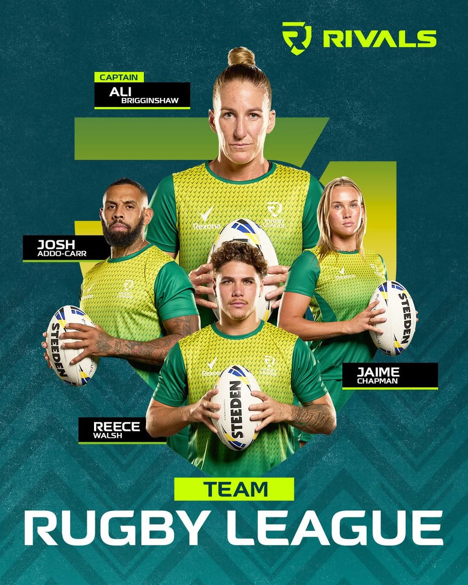 pombo_junior's tweet photo. We’re excited to share the four athletes chosen to stand for Rugby League in Rivals’ debut season.

With Jaime Chapman, Reece Walsh, and Josh Addo-Carr under Captain Ali Brigginshaw’s leadership, they aim to claim the bragging rights that prove Rugby... https://t.co/jFwnDrteY0