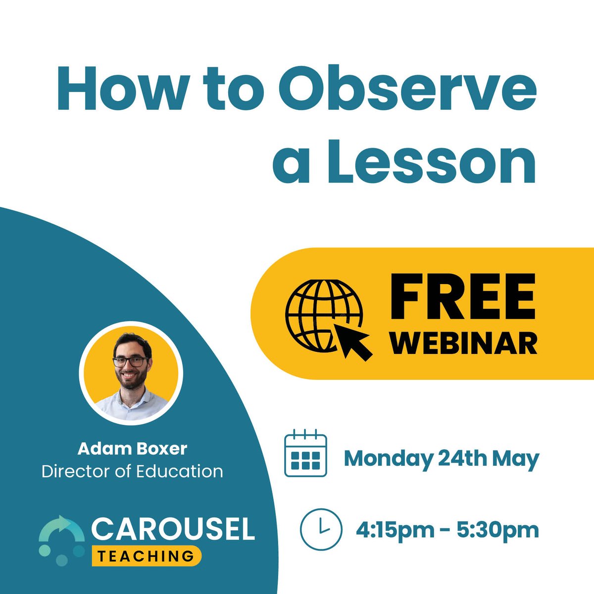 adamboxer1's tweet photo. This year, @Carousel_Learn's webinars are all COMPLETELY FREE

We're doing seven webinars on a range of concrete and actionable classroom and leadership strategies. 

Please do come along and share widely! https://t.co/B4ZTbv5HyP