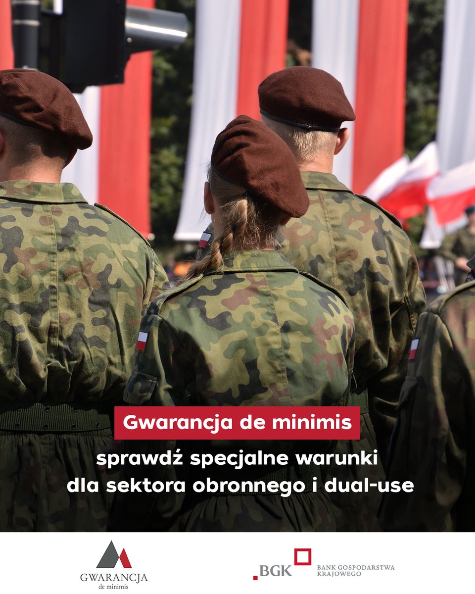 BGK_pl's tweet photo. 📣 Przedsiębiorco! Rozwijasz działalność w zakresie produkcji wyrobów podwójnego zastosowania?

Skorzystaj z bezpłatnej gwarancji de minimis na specjalnych warunkach i zwiększ swoje możliwości finansowania:
🔹 gwarancja zabezpiecza nawet 70 proc. kapitału kredytu,
🔹 wsparcie jest dostępne jako zabezpieczenie finansowania działalności producentów wyrobów podwójnego zastosowania („dual use”),
🔹 bez opłaty prowizyjnej związanej z gwarancją.

👉 Sprawdź szczegóły: https://t.co/7pHlQnkNeo