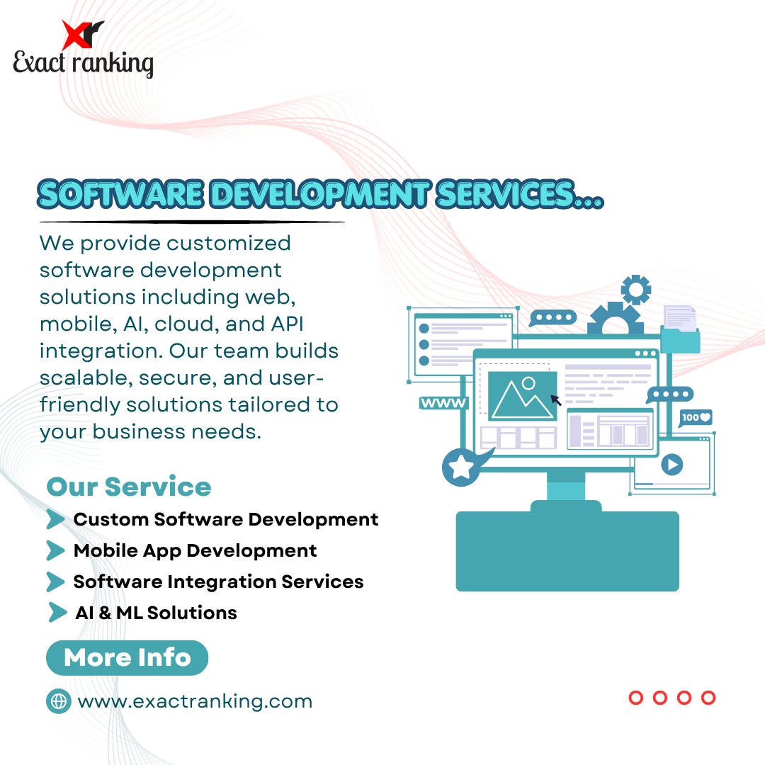 ExactRanking's tweet photo. We provide customized software development solutions tailored to your business needs, including web and mobile applications, AI, cloud, and API integration.
#Software #CustomSoftware #Web #Development #Mobile #AI #CloudSolutions #DigitalTransformation #ExactRanking https://t.co/1E9DweboHD