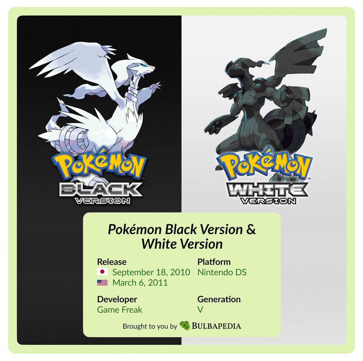Bulbapedia's tweet photo. Today is the 16th anniversary of Pokémon Black and White Versions, first released in Japan for the Nintendo DS on September 18, 2010!

The first core series games of Generation V, they featured an entirely new Pokédex with no returning species! https://t.co/7mHSfa3D7D