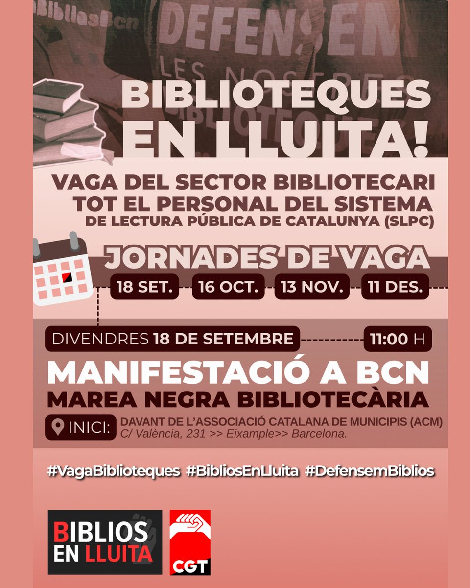 BiblioVendrell's tweet photo. Avui la Biblioteca Pública Terra Baixa del Vendrell i la Sala de Lectura de Coma-ruga estaran tancades per la vaga del sector bibliotecari de tot el personal del Sistema de Lectura Pública de Catalunya #bibliovendrell #saladelecturadecoma_ruga #vaga #vagabiblioteques https://t.co/PGd6lO6XF9