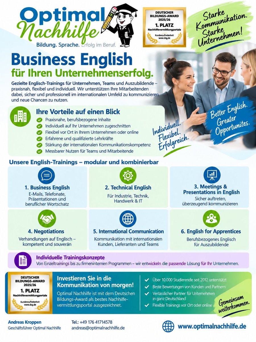 InfoNachhilfe's tweet photo. Wir starten mit einem neuen Angebot für #Azubis und Mitarbeitern im Unternehmen. Neue Kurse für Englisch Business. Jetzt informieren.
#BusinessEnglish #englischlernen #weiterbildung #karriere #karrierechancen #technicalenglish #bildung #berufsbildung https://t.co/gzCXIQ0idz