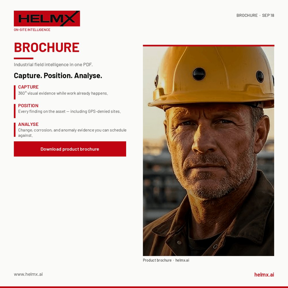 helmxai's tweet photo. Industrial field intelligence in one PDF.

Capture. Position. Analyse.

Brochure: https://t.co/mTLWNzuUTa