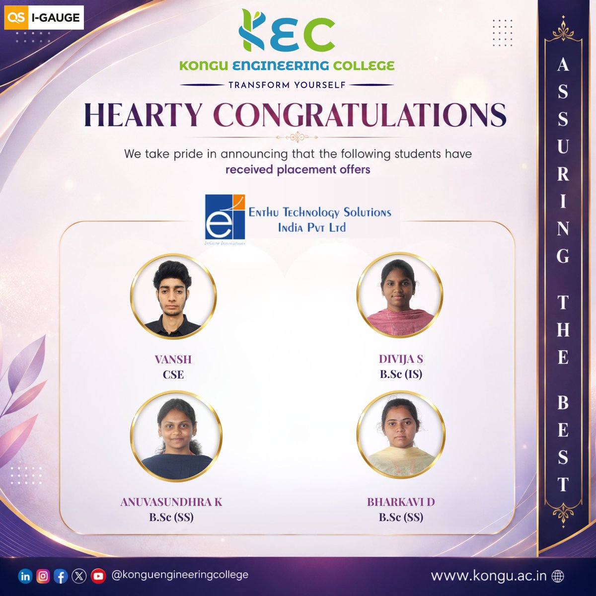 KonguOfficial's tweet photo. Our sincere appreciation to Enthu Technologies for connecting with the talented student community of Kongu Engineering College and offering valuable opportunities through campus recruitment.

Their support and recognition of student potential are truly appreciated. 
#kec https://t.co/KEjxaiPjKY