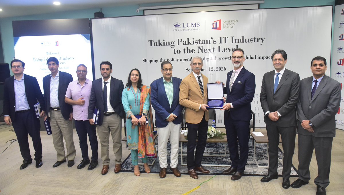 USCGLahore's tweet photo. What’s next for Pakistan’s tech sector? 

In Lahore, Consul General Stetson Sanders joined @abf_pakistan at @LifeAtLUMS for a conversation on creating opportunities for Pakistan’s technology ecosystem and strengthening U.S-Pakistan collaboration. 

The discussion brought together U.S. companies, startups, academia, and government to explore emerging technologies, skills development, and ways to connect Pakistan’s talented workforce with global expertise and opportunities. 

CG Sanders highlighted how U.S. companies can contribute through expertise, business practices, innovation, and partnerships that help prepare Pakistan’s workforce for the future of technology. 

More connections. More ideas. More opportunities – for both our countries. 🇺🇸🇵🇰 #USAinPakistan