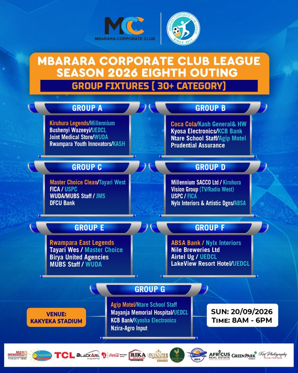 MbararaCorpClub's tweet photo. It's More than Football. It's Networking, Joint Marketing, Showcasing, Good Vibes, Entertainment and Fun. This Sunday at Kakyeka Stadium.
#8thOuting
#MbraCorpClubLeague2026 https://t.co/dZxzT9aNwD