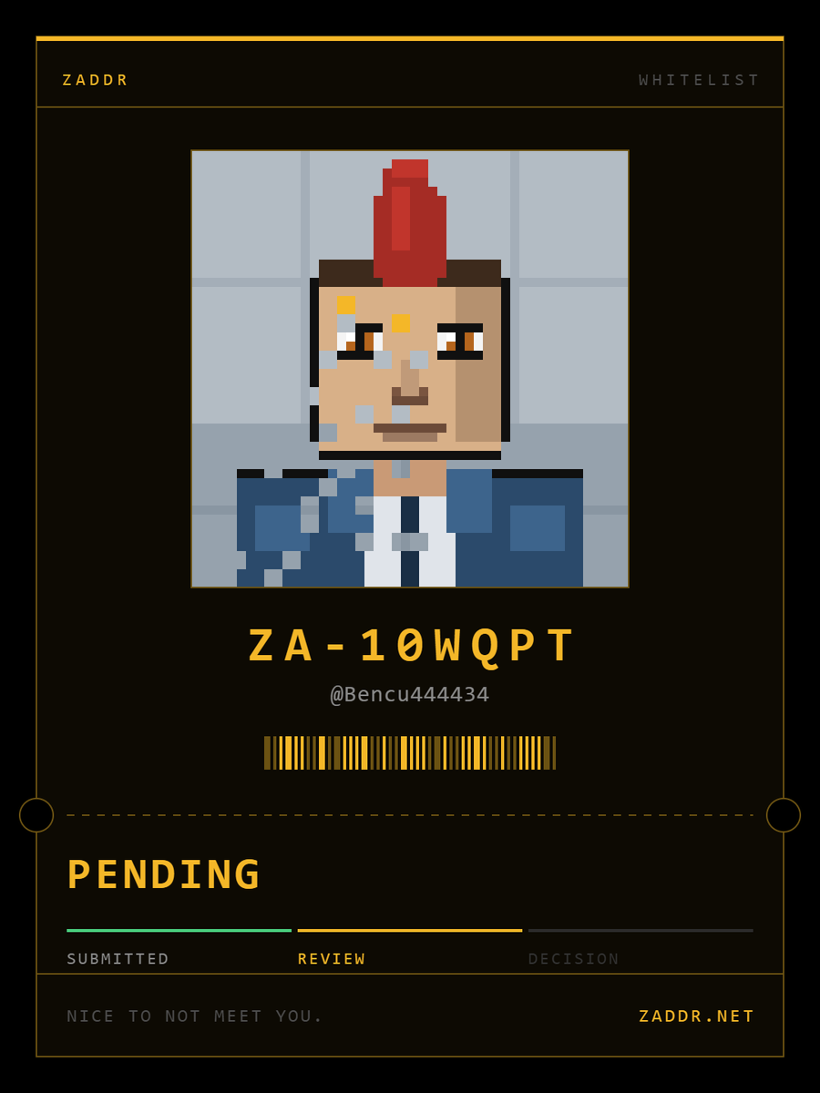 Bencu444434's tweet photo. Applied for the ZADDR whitelist. Ticket ZA-10WQPT. 2,800 shielded faces on Zcash. @zaddrnet https://t.co/l4Y84IddIe https://t.co/Tj33sx0ojh