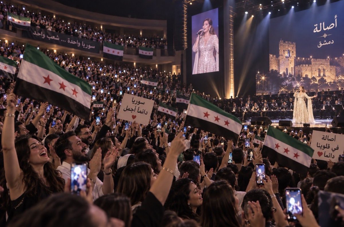 kasimf's tweet photo. سوريا الحقيقية؛

هي تلك التي رأيناها في حفل أصالة، فاهتزّ لها القلب قبل أن تصفق لها الأيدي.

سوريا التي اشتقنا إليها طويلاً، سوريا الحضارة والتاريخ والجمال، سوريا التي لا تسأل أبناءها من أين جاؤوا ولا كيف يختلفون، بل تفتح ذراعيها لهم جميعاً وتقول: أنتم أبنائي، وهذا وطنكم.

سوريا المحبة والتسامح والألفة والأخوّة، سوريا التي يليق بها الفرح بعد كل هذا الوجع، ويليق بأهلها أن يجتمعوا بعد سنوات الفرقة، وأن يكتشفوا من جديد أن ما يجمعهم أكبر بكثير مما فرّقهم.

في تلك الليلة لم يكن الفرح مجرد حفل، كان صورةً لسوريا التي نحلم أن تعود، وطناً يتّسع للجميع، ويعلو فيه صوت المحبة على الكراهية، وتنتصر فيه الأخوّة على الانقسام.

تحية من القلب إلى السوريين الذين لم يسمحوا للجراح أن تقتل محبتهم لبعضهم، وإلى كل من يؤمن أن سوريا لا تكتمل إلا بجميع أبنائها.

هذه سوريا التي نحبها، وهذه سوريا التي تستحق أن نحيا من أجلها. 🇸🇾❤️