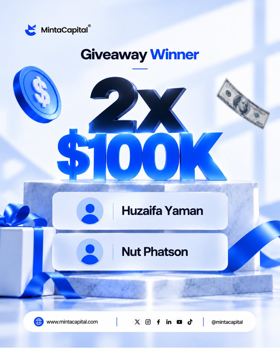 MintaCapital's tweet photo. HURRAY! 🎉🎉🎉 THE 17 WINNERS ARE HERE! 🥳🥳🥳

The giveaway is officially over, and 17 traders have been selected to receive a Minta Capital trading account.

Congratulations to all our winners. Your trading journey just got a new opportunity.

To everyone who participated, thank you for being part of the Minta Capital community.

17 winners. 17 accounts. Let’s trade.