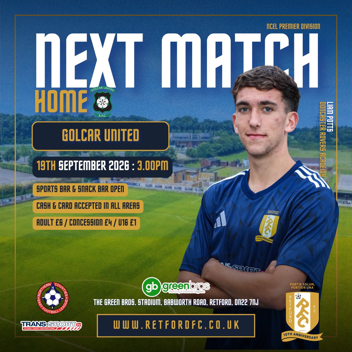 Retford_FC's tweet photo. 📢 NEXT MATCH | First Team

🏠 vs Golcar United
📱 @golcarunitedafc
📅 Saturday 19 September
⏰ Kick-off 3:00pm
🏆 NCEL Premier Division
📍 DN22 7NJ

Admission: Adults £6 | Concessions £4 | U16 £1
💷 CASH &amp; CARD ACCEPTED

#UpTheChoughs https://t.co/wfcpDz6LdQ
