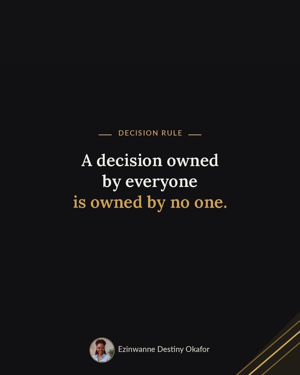 Cassy_Blakes's tweet photo. Every open decision gets one name and one date. Not a committee. A person and a deadline.

#decisionrule
#strategymanagement 
#operationsmanagement 
#operationsandstrategy https://t.co/QsTp5Y6BFp